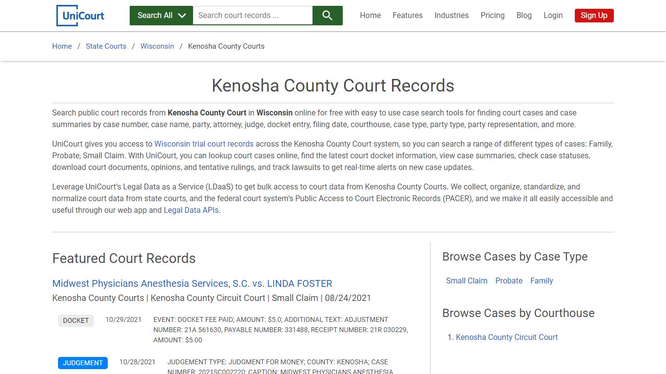 Kenosha County Court Records | Wisconsin | UniCourt